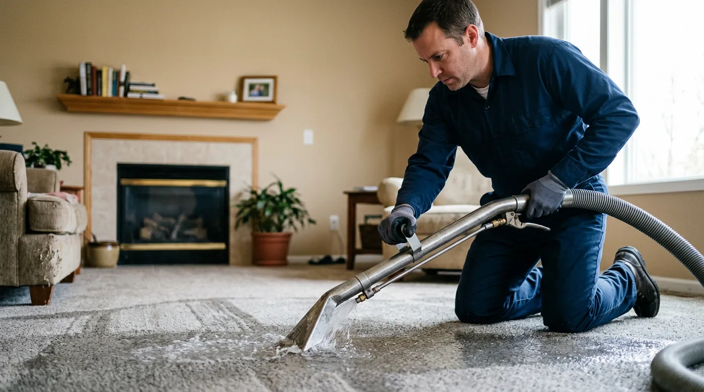 Water damage restoration technician working near Winchester, IL